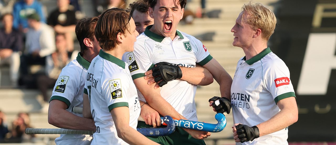 Blijdschap Pepijn van der Heijden na zijn winnende treffer tegen Kampong